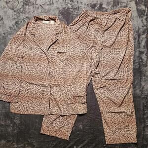 Go Softly Ladies L 2 Pc Giraffe Print Pajama Set Brown/Tan Vintage Y2K
